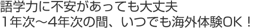 語学力に不安があっても大丈夫 1年次～4年次の間、いつでも海外体験OK！